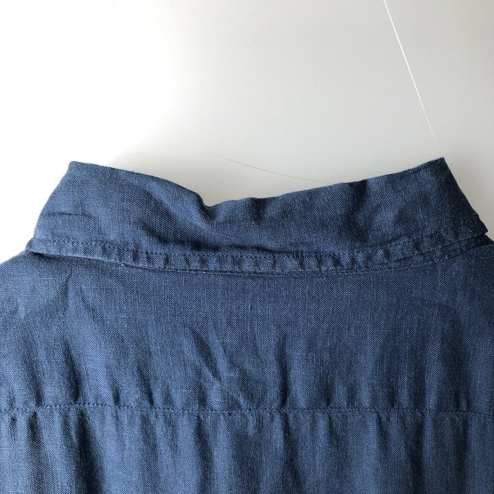 90'S GAP Old Gap Fitted Long-Sleeve Linen Shirt, Men's Size XL (Equivalent), Vintage linen blue type Vintage Second Hand