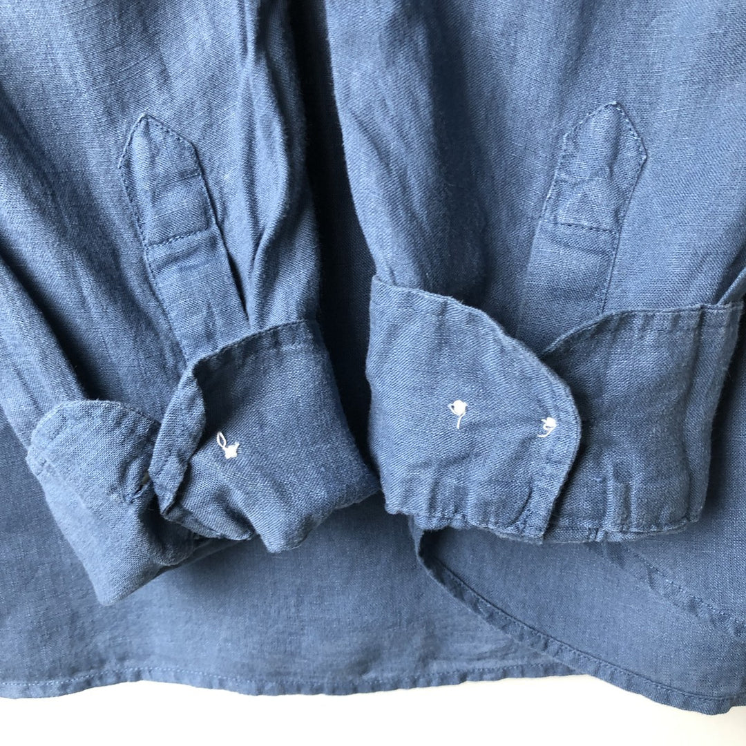 90'S GAP Old Gap Fitted Long-Sleeve Linen Shirt, Men's Size XL (Equivalent), Vintage linen blue type Vintage Second Hand