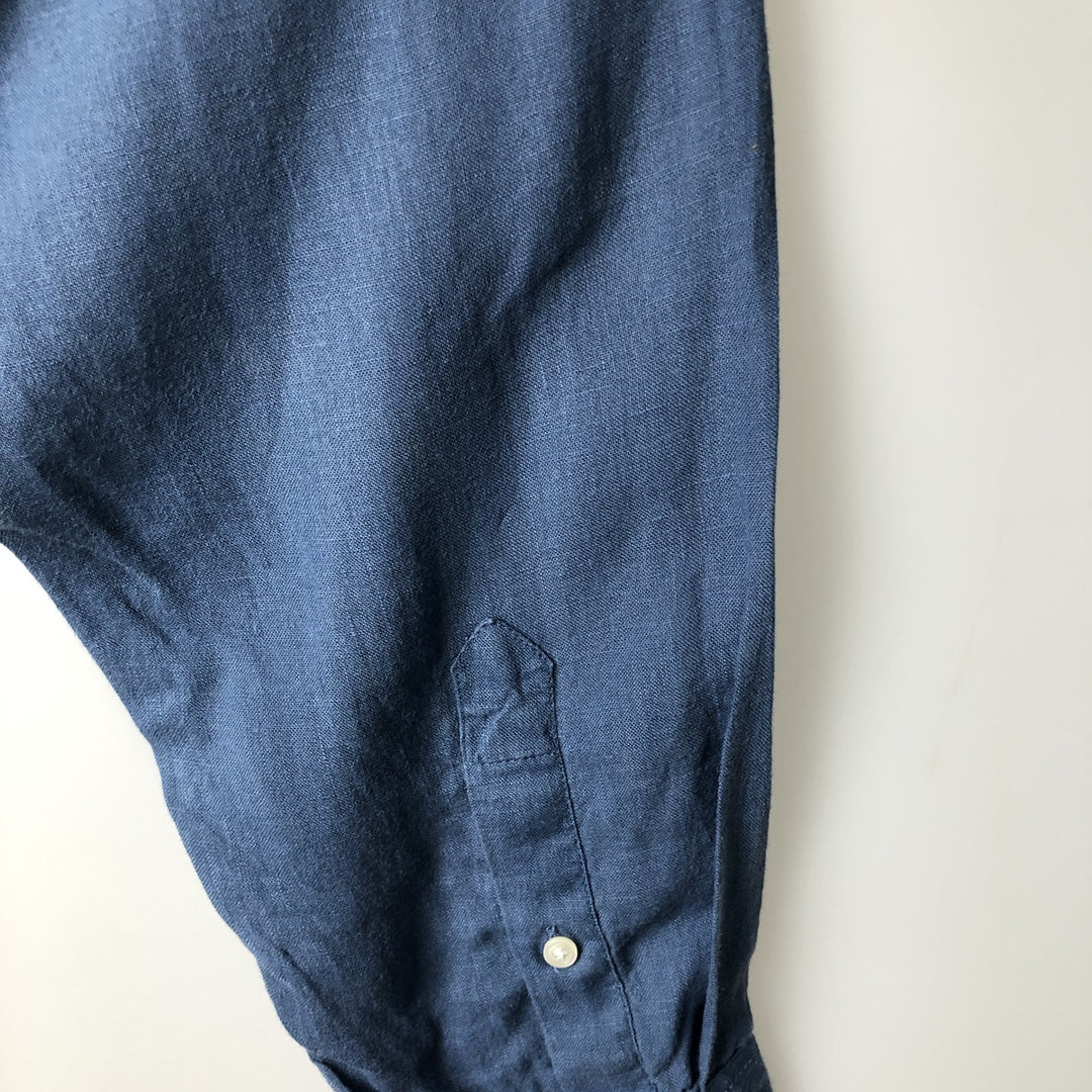 90'S GAP Old Gap Fitted Long-Sleeve Linen Shirt, Men's Size XL (Equivalent), Vintage linen blue type Vintage Second Hand
