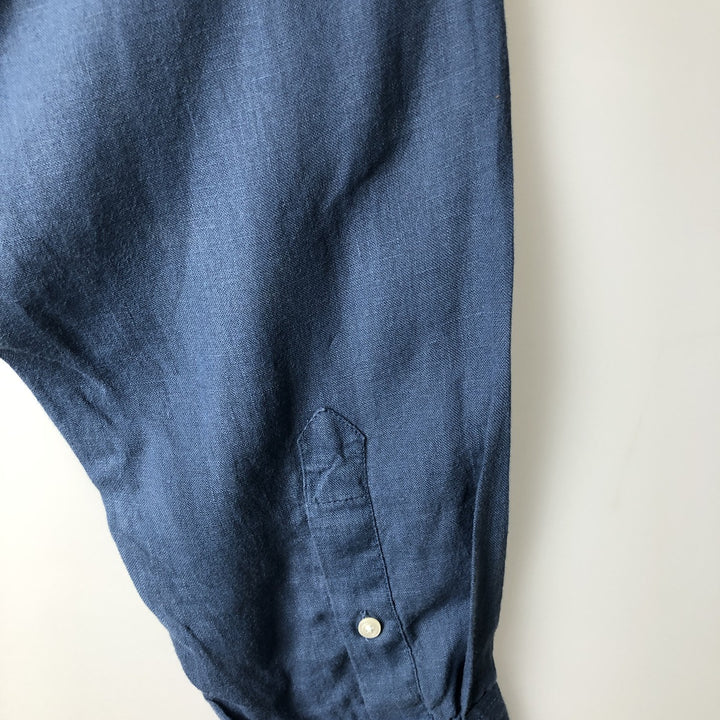 90'S GAP Old Gap Fitted Long-Sleeve Linen Shirt, Men's Size XL (Equivalent), Vintage linen blue type Vintage Second Hand