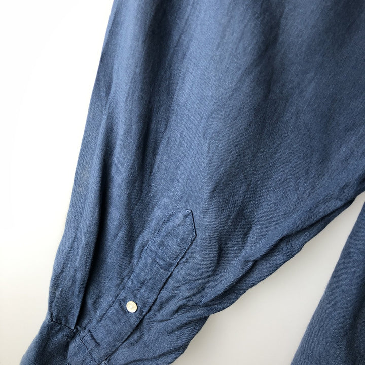 90'S GAP Old Gap Fitted Long-Sleeve Linen Shirt, Men's Size XL (Equivalent), Vintage linen blue type Vintage Second Hand