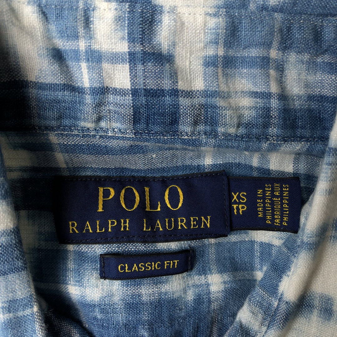 Ralph Lauren POLO RALPH LAUREN CLASSIC FIT Tie-Dye Pattern Long-Sleeve Linen Shirt (Men's Size XS) linen blue type Vintage Second Hand