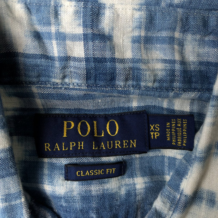 Ralph Lauren POLO RALPH LAUREN CLASSIC FIT Tie-Dye Pattern Long-Sleeve Linen Shirt (Men's Size XS) linen blue type Vintage Second Hand