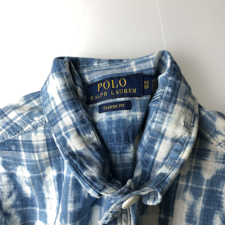 Ralph Lauren POLO RALPH LAUREN CLASSIC FIT Tie-Dye Pattern Long-Sleeve Linen Shirt (Men's Size XS) linen blue type Vintage Second Hand