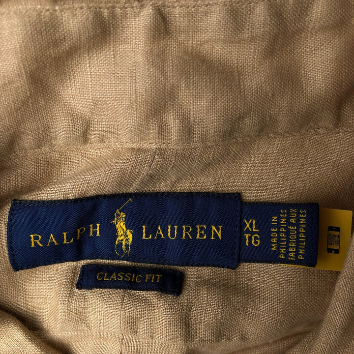 Ralph Lauren Classic Fit Long Sleeve Linen Button Down Shirt, Men's XL linen Beige type Vintage Second Hand
