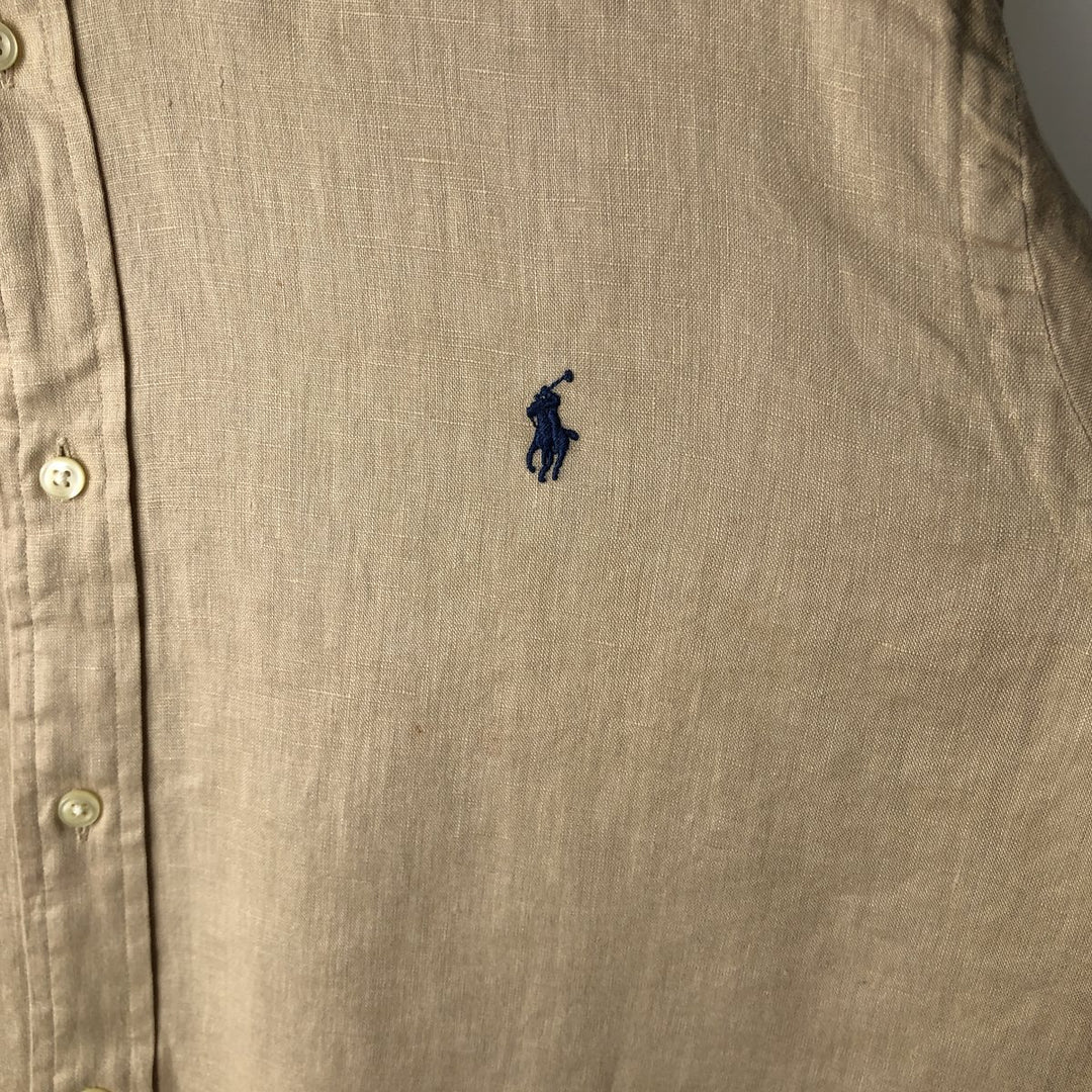 Ralph Lauren Classic Fit Long Sleeve Linen Button Down Shirt, Men's XL linen Beige type Vintage Second Hand