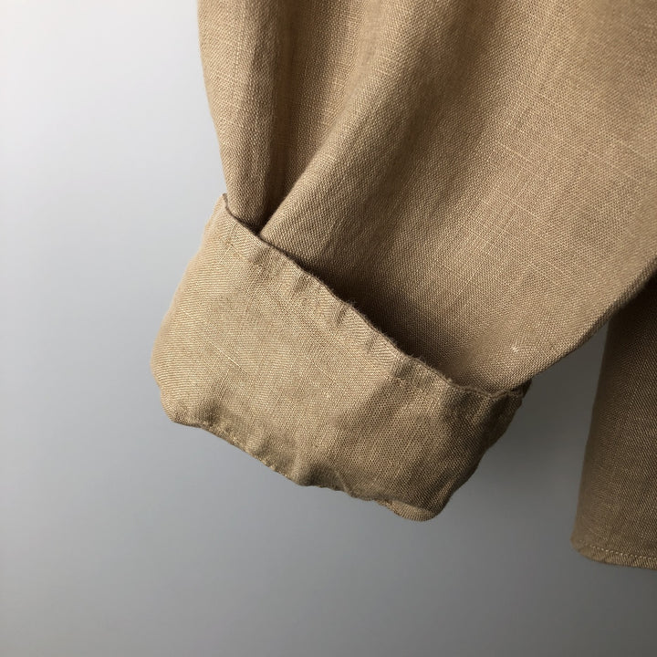 Ralph Lauren Classic Fit Long Sleeve Linen Button Down Shirt, Men's XL linen Beige type Vintage Second Hand