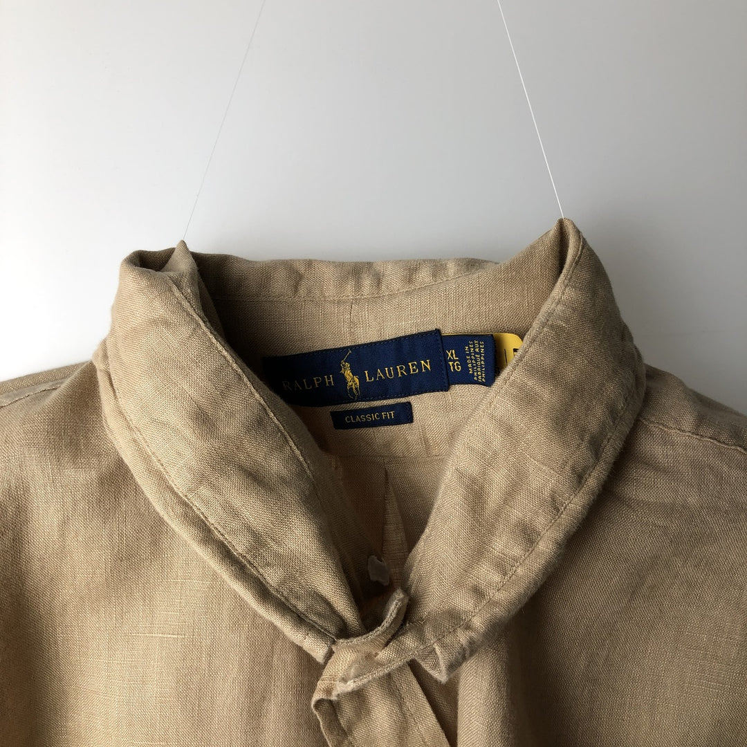 Ralph Lauren Classic Fit Long Sleeve Linen Button Down Shirt, Men's XL linen Beige type Vintage Second Hand