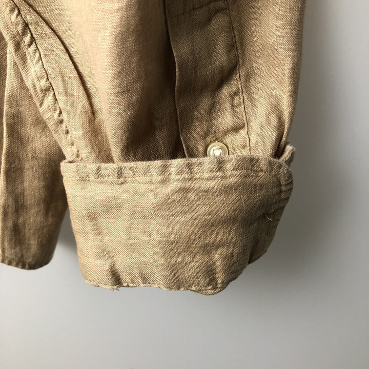 Ralph Lauren Classic Fit Long Sleeve Linen Button Down Shirt, Men's XL linen Beige type Vintage Second Hand