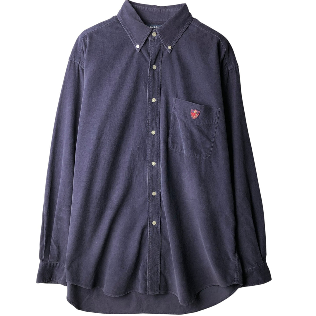 Ralph Lauren POLO GOLF TILDEN Long-Sleeve Button-Down Corduroy Shirt, Men's Size L (approx.) cotton navy blue type Vintage Second Hand