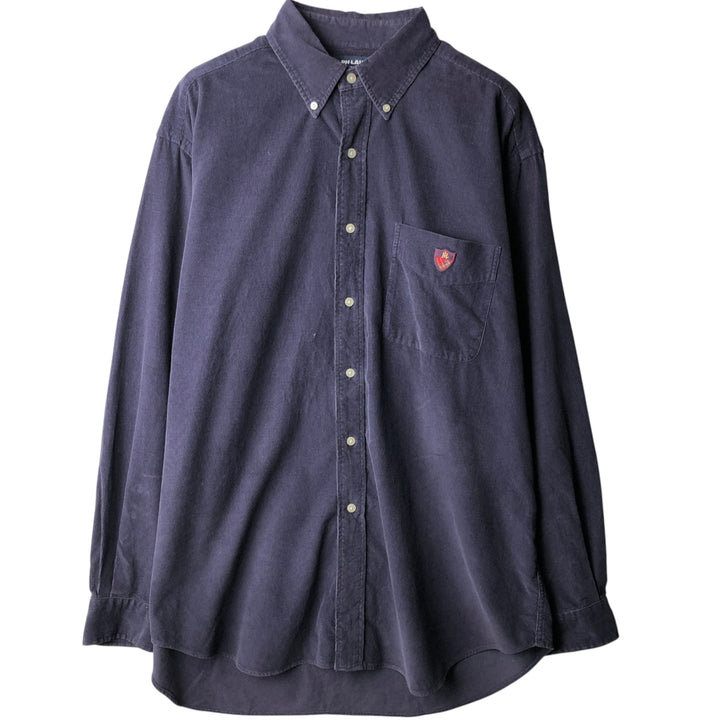 Ralph Lauren POLO GOLF TILDEN Long-Sleeve Button-Down Corduroy Shirt, Men's Size L (approx.) cotton navy blue type Vintage Second Hand