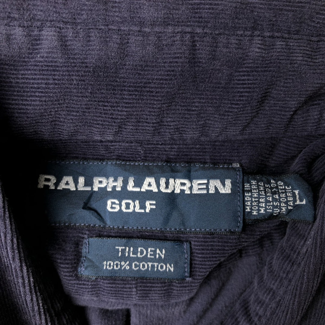 Ralph Lauren POLO GOLF TILDEN Long-Sleeve Button-Down Corduroy Shirt, Men's Size L (approx.) cotton navy blue type Vintage Second Hand
