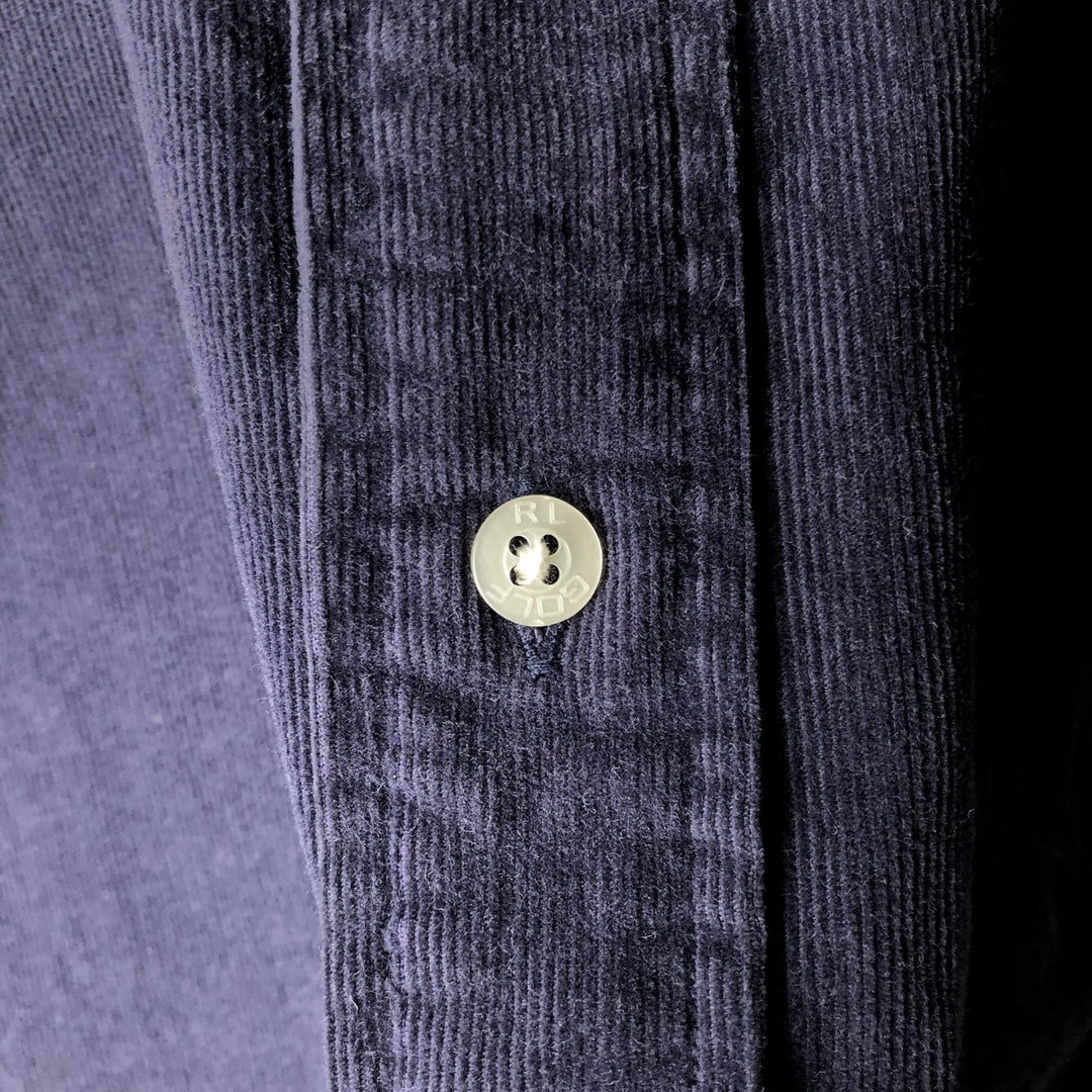 Ralph Lauren POLO GOLF TILDEN Long-Sleeve Button-Down Corduroy Shirt, Men's Size L (approx.) cotton navy blue type Vintage Second Hand