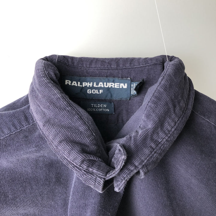 Ralph Lauren POLO GOLF TILDEN Long-Sleeve Button-Down Corduroy Shirt, Men's Size L (approx.) cotton navy blue type Vintage Second Hand