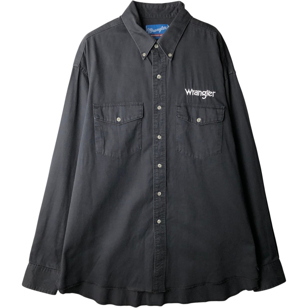 90'S Wrangler Button-Down Long-Sleeve Western Shirt, Men's Size XL (Vintage) unclear black type Vintage Second Hand