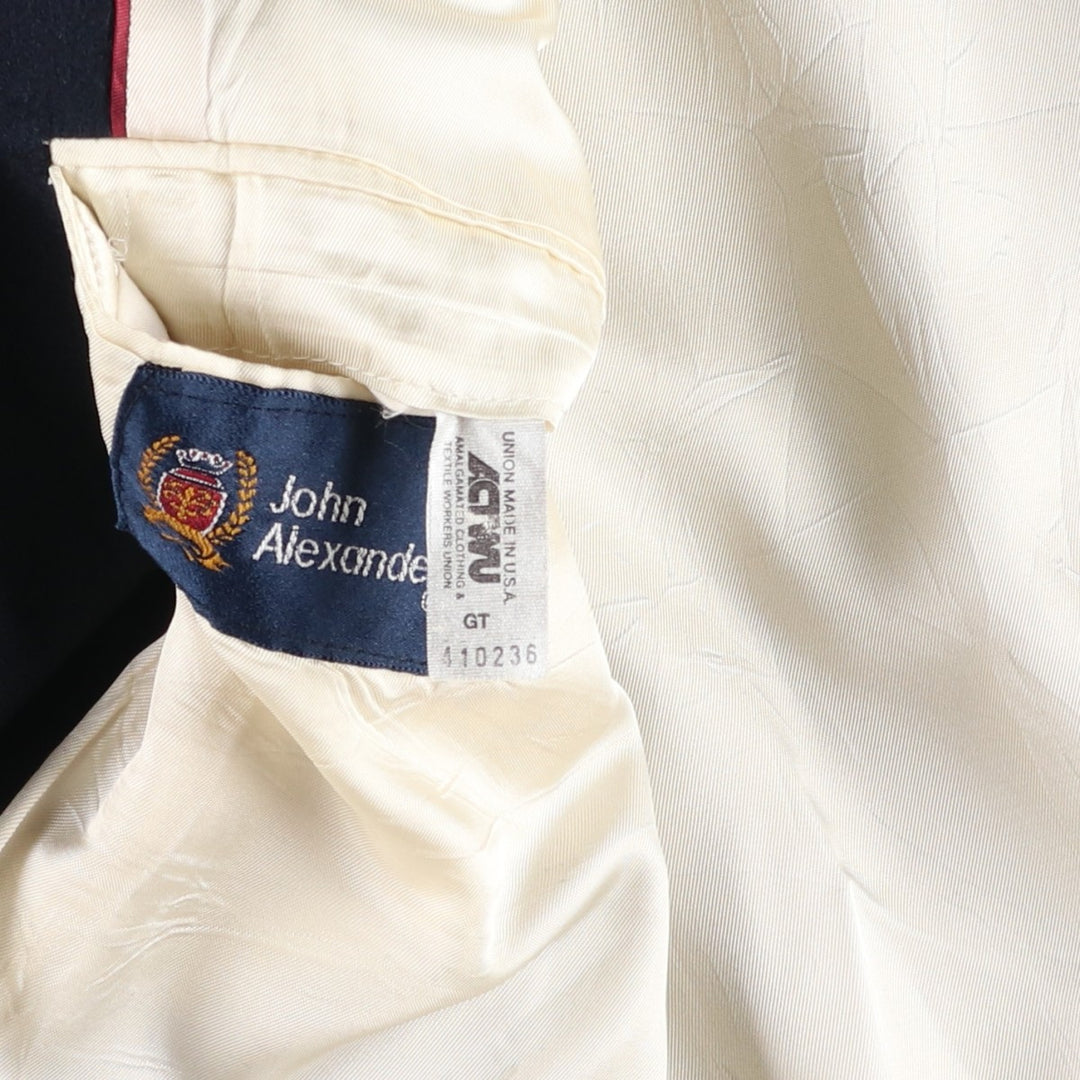 John Alexander Navy Blazer Tailored Jacket, Made in USA, Men's Size L (approx.) wool navy blue type Vintage Second Hand