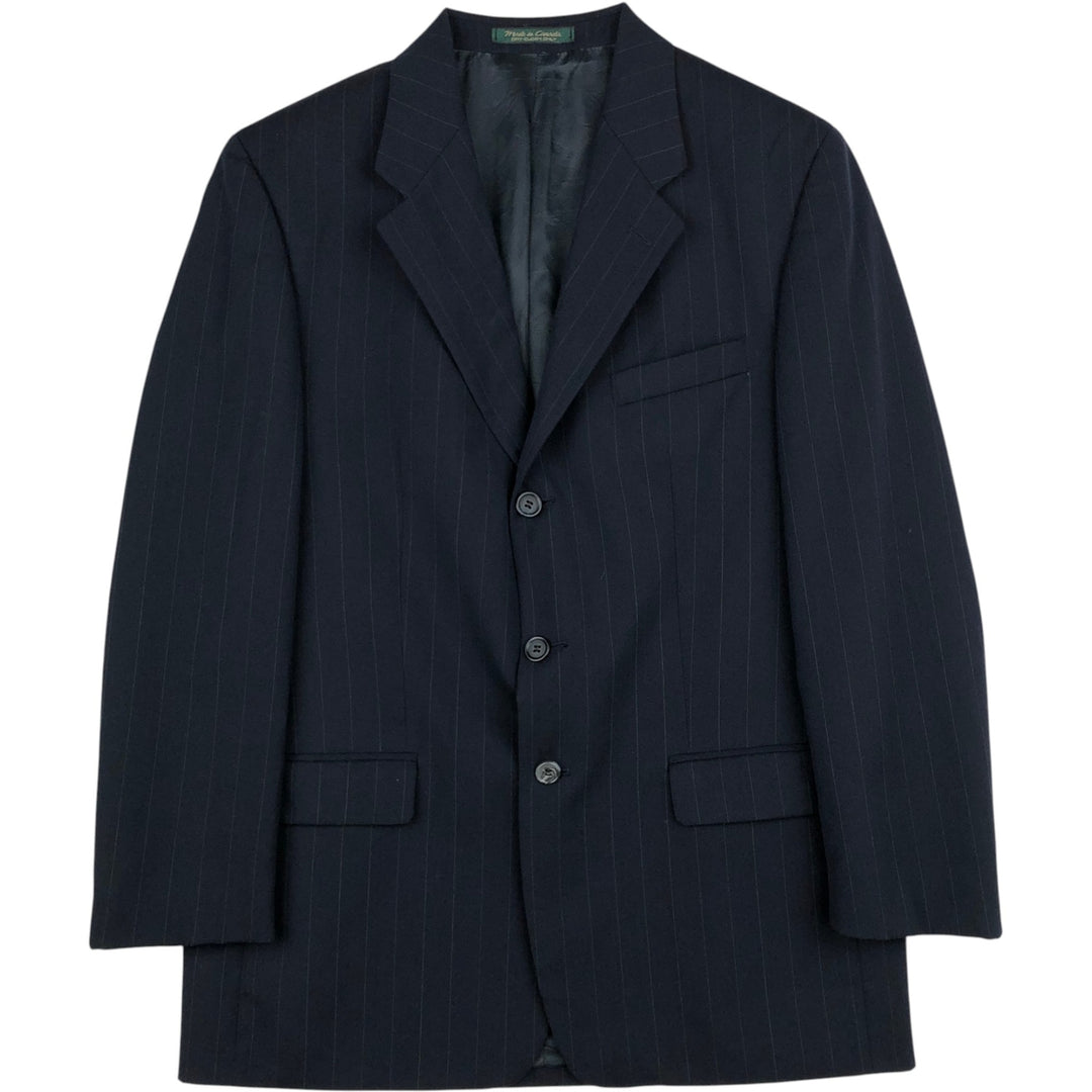 Kasper Stripe Pattern Wool Tailored Jacket, Made in Canada, Men's Size L (approx.) wool navy blue type Vintage Second Hand