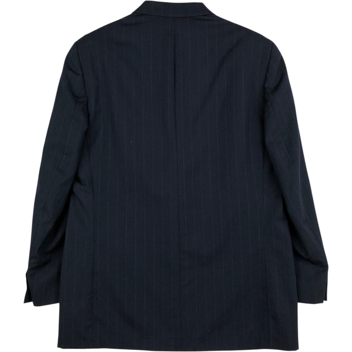 Kasper Stripe Pattern Wool Tailored Jacket, Made in Canada, Men's Size L (approx.) wool navy blue type Vintage Second Hand