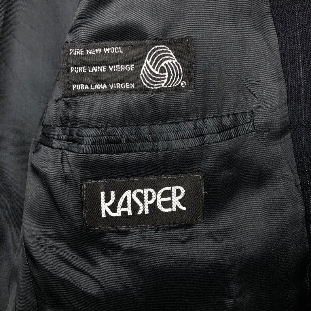 Kasper Stripe Pattern Wool Tailored Jacket, Made in Canada, Men's Size L (approx.) wool navy blue type Vintage Second Hand