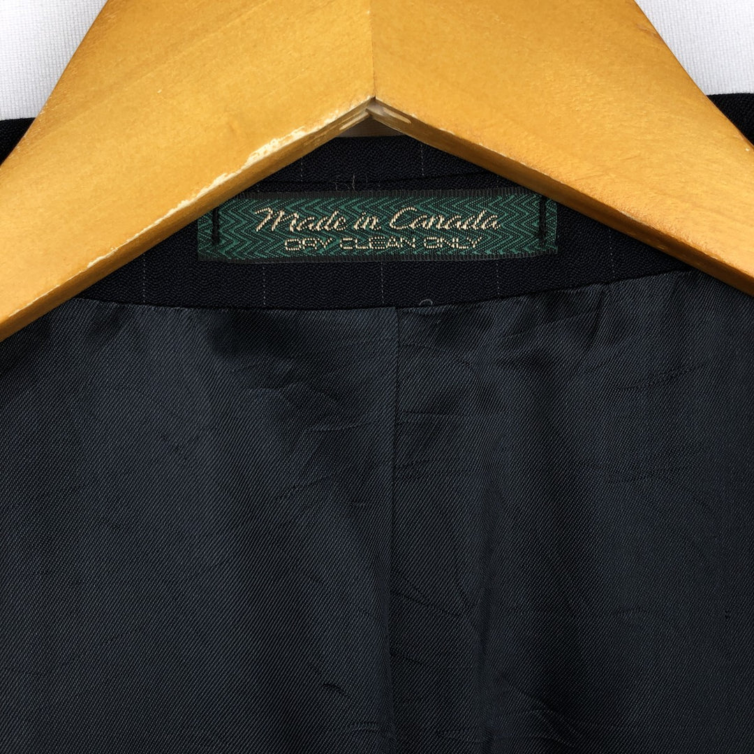 Kasper Stripe Pattern Wool Tailored Jacket, Made in Canada, Men's Size L (approx.) wool navy blue type Vintage Second Hand