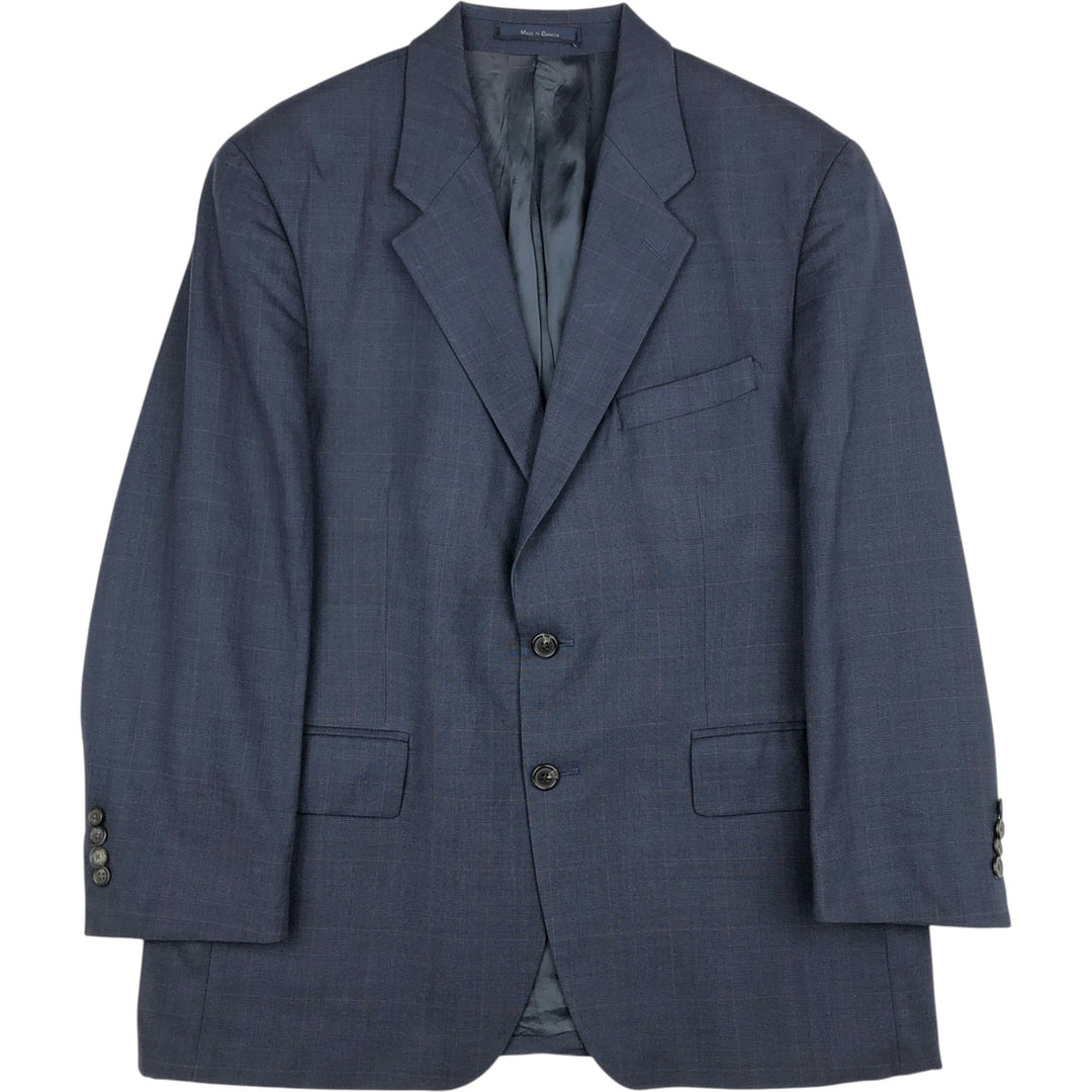 Ralph Lauren CHAPS Check Pattern Wool Tailored Jacket, Made in Canada, Men's Size L wool navy blue type Vintage Second Hand