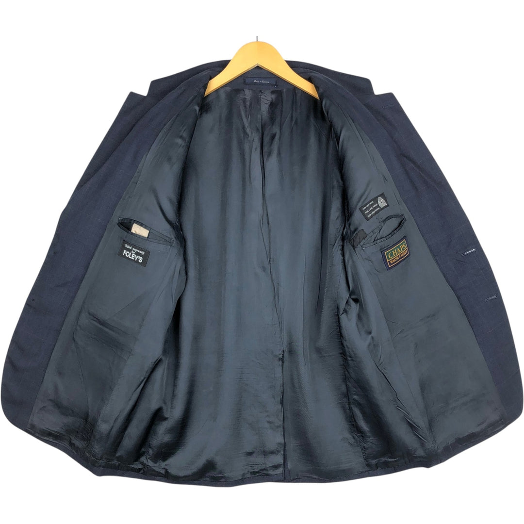 Ralph Lauren CHAPS Check Pattern Wool Tailored Jacket, Made in Canada, Men's Size L wool navy blue type Vintage Second Hand