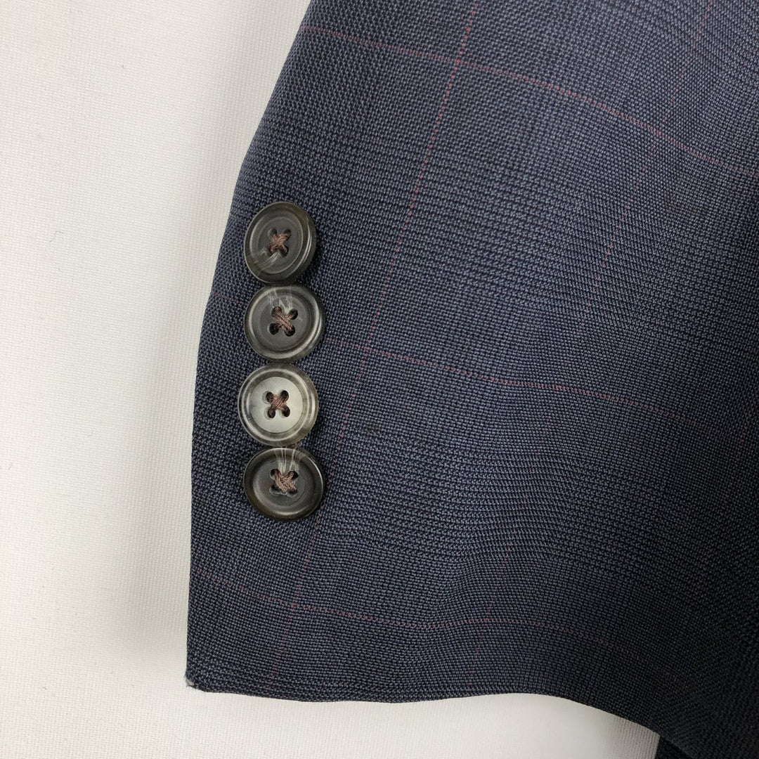 Ralph Lauren CHAPS Check Pattern Wool Tailored Jacket, Made in Canada, Men's Size L wool navy blue type Vintage Second Hand