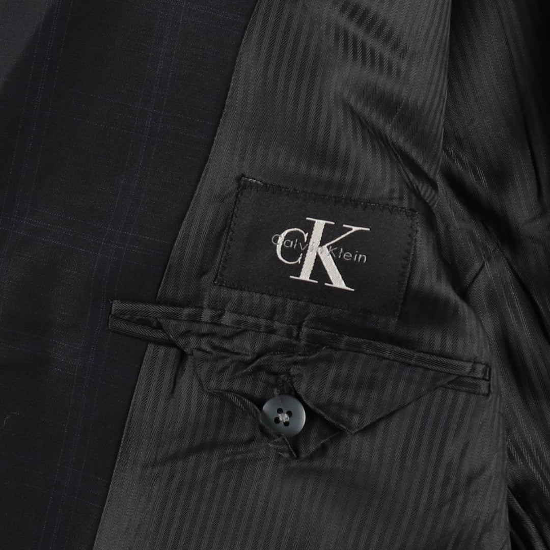 90s-00'S Calvin Klein Check Pattern Wool Tailored Jacket, Made in Canada, Men's Size M (approx.) wool black type Vintage Second Hand