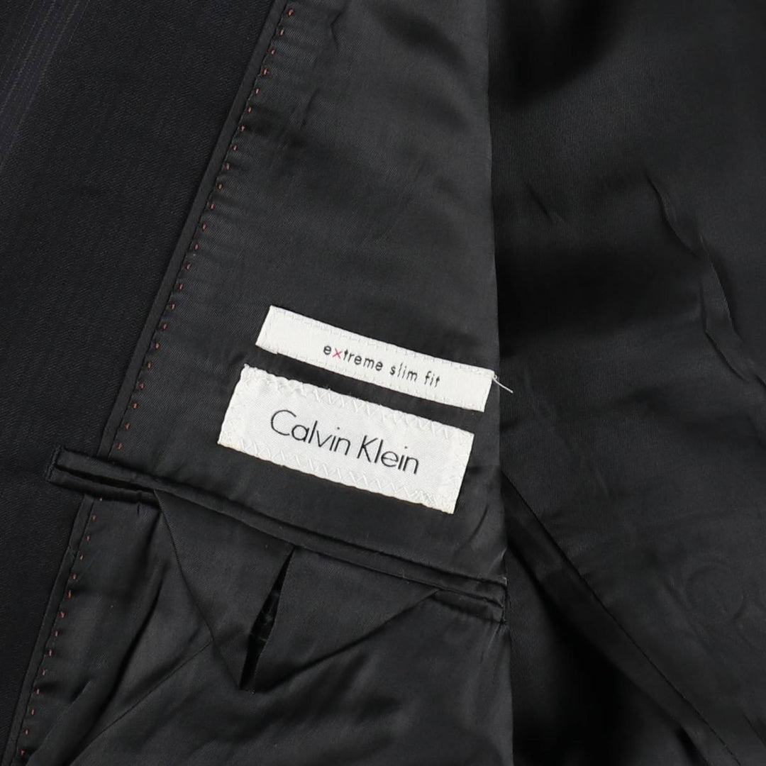 Calvin Klein extreme slim fit striped pattern peaked lapel wool tailored jacket, men's size M equivalent. wool black type Vintage Second Hand