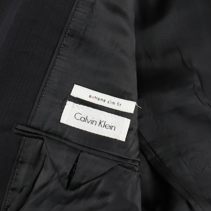 Calvin Klein extreme slim fit striped pattern peaked lapel wool tailored jacket, men's size M equivalent. wool black type Vintage Second Hand