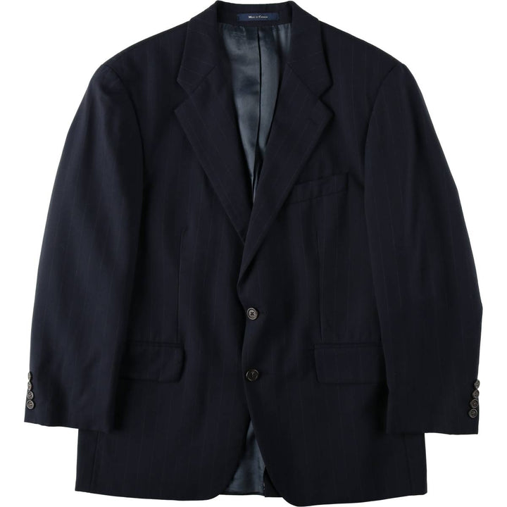 Ralph Lauren CHAPS Stripe Pattern Wool Tailored Jacket, Made in Canada, Men's Size L (approx.), Vintage wool navy blue type Vintage Second Hand