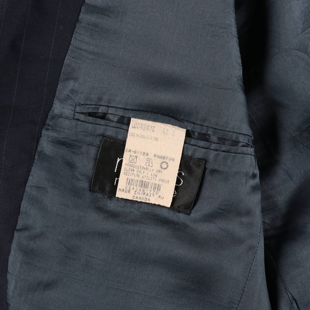 Ralph Lauren CHAPS Stripe Pattern Wool Tailored Jacket, Made in Canada, Men's Size L (approx.), Vintage wool navy blue type Vintage Second Hand