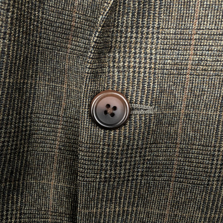 Ralph Lauren CHAPS Check Pattern Wool Tailored Jacket, Made in Canada, Men's Size L wool brown type Vintage Second Hand