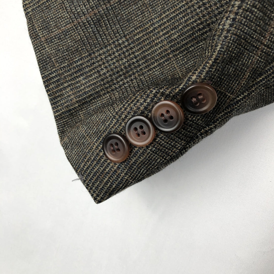 Ralph Lauren CHAPS Check Pattern Wool Tailored Jacket, Made in Canada, Men's Size L wool brown type Vintage Second Hand
