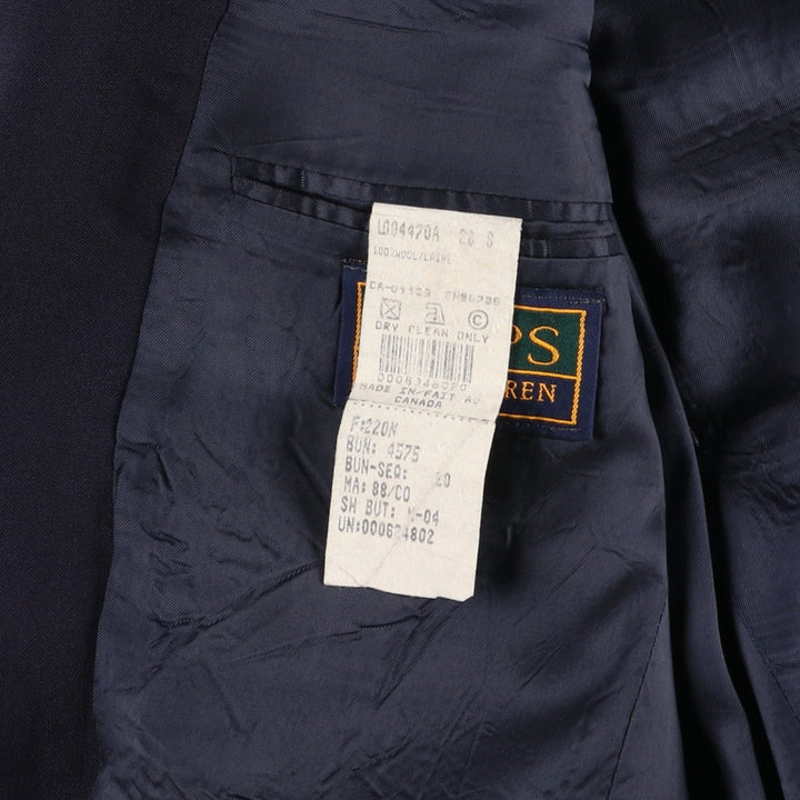 1990'S Ralph Lauren CHAPS navy blazer/tailored jacket, made in Canada, men's size M equivalent. wool navy blue type Vintage Second Hand