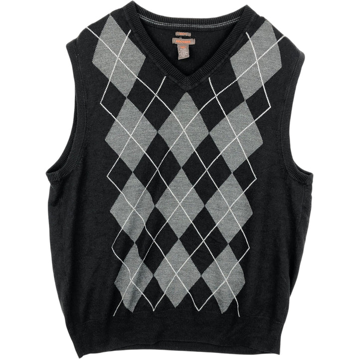 Dockers Slim Fit Argyle Pattern V-Neck Acrylic Knit Vest (Men's XL equivalent) acrylic black type Vintage Second Hand