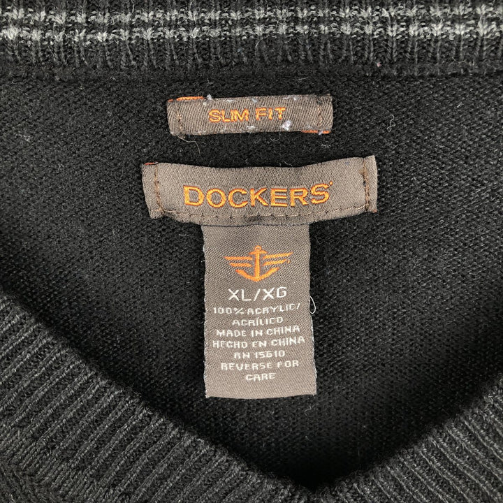 Dockers Slim Fit Argyle Pattern V-Neck Acrylic Knit Vest (Men's XL equivalent) acrylic black type Vintage Second Hand
