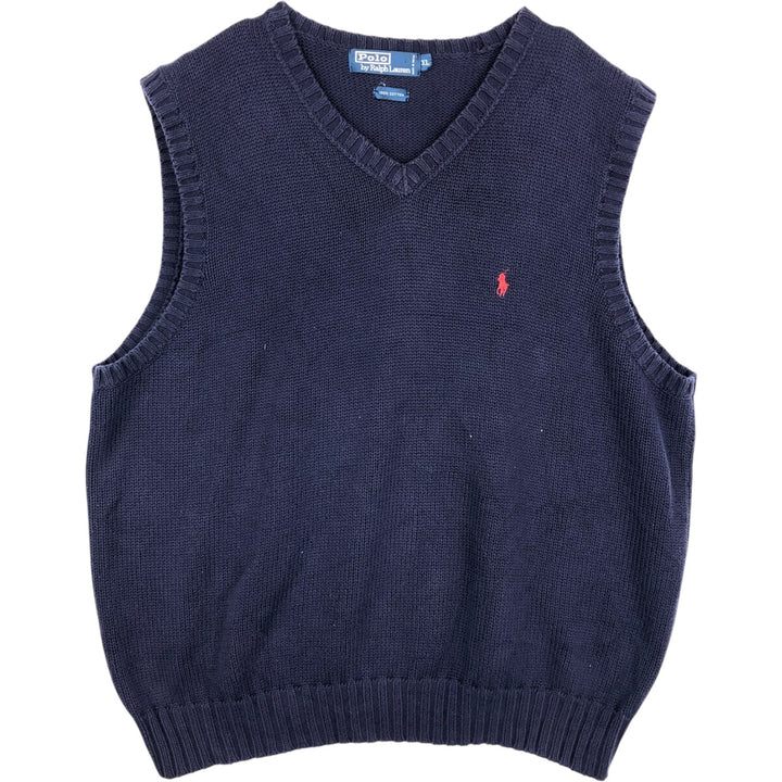 Ralph Lauren POLO by Ralph Lauren V-neck cotton knit vest, men's size XL cotton navy blue type Vintage Second Hand