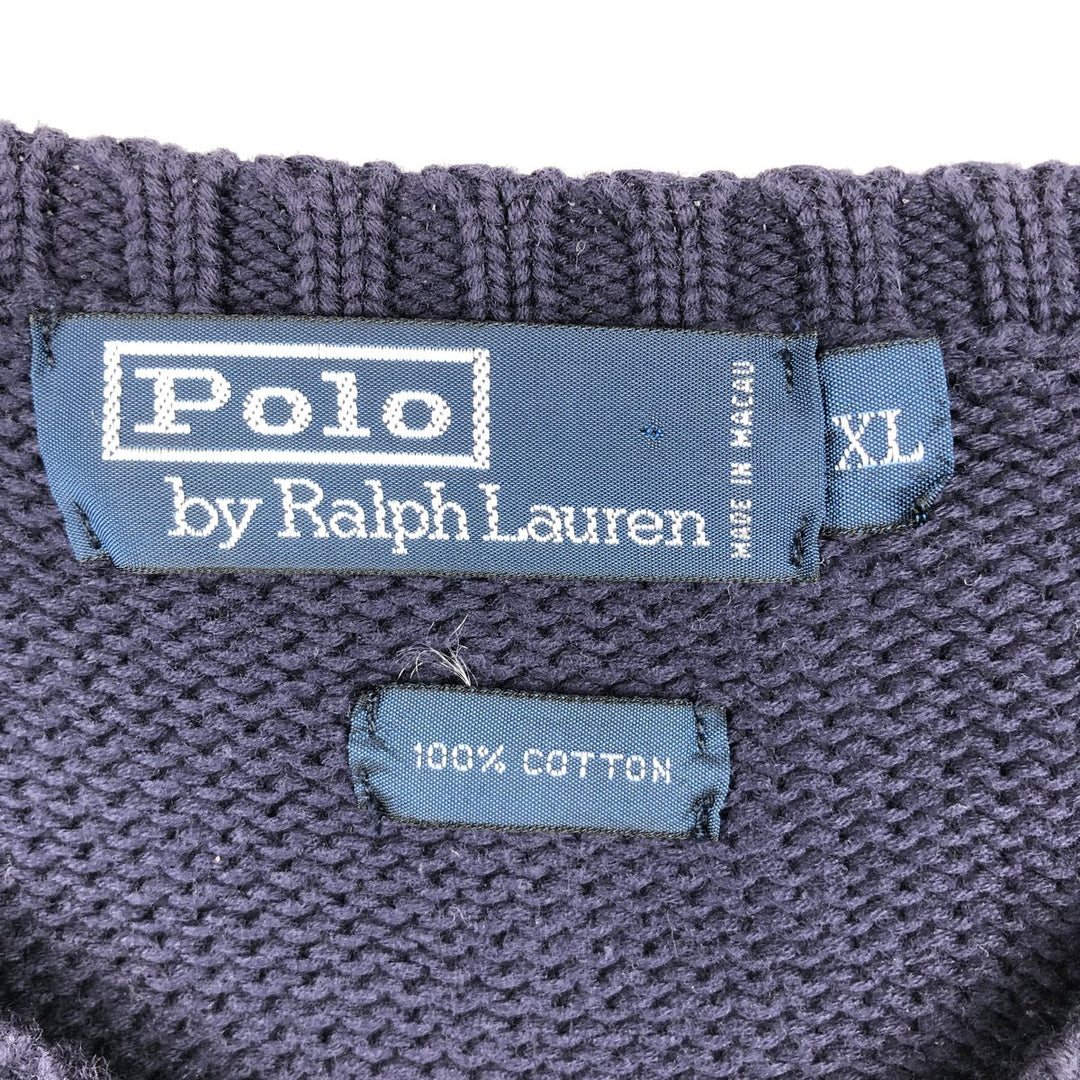 Ralph Lauren POLO by Ralph Lauren V-neck cotton knit vest, men's size XL cotton navy blue type Vintage Second Hand