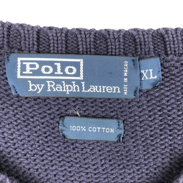 Ralph Lauren POLO by Ralph Lauren V-neck cotton knit vest, men's size XL cotton navy blue type Vintage Second Hand