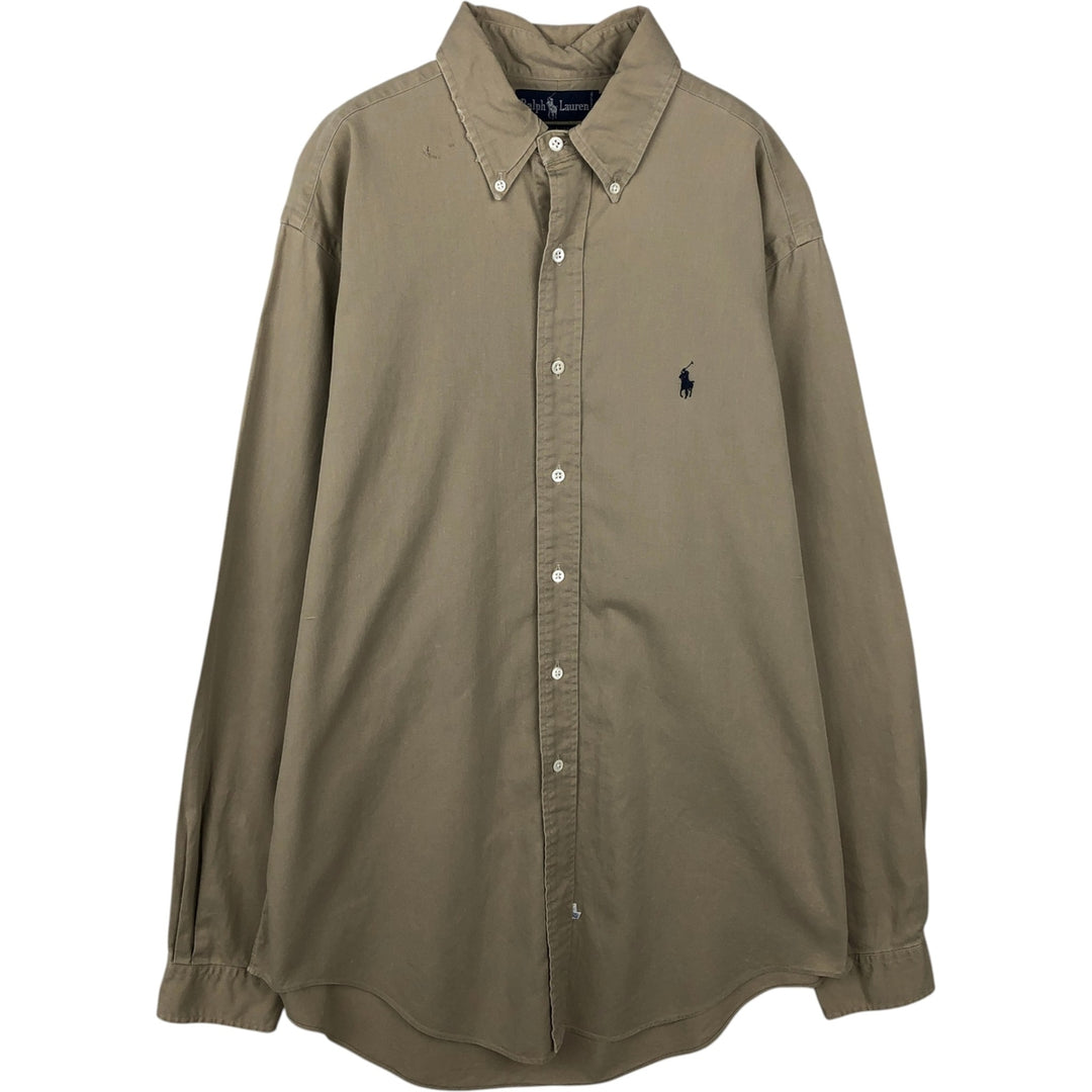 Ralph Lauren long sleeve button down shirt, men's size L cotton Beige type Vintage Second Hand