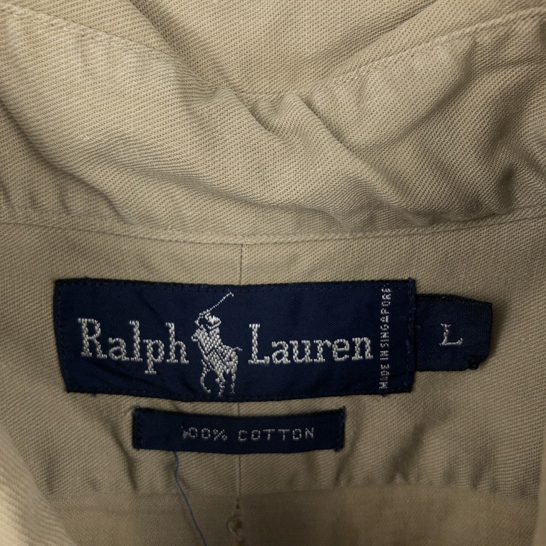 Ralph Lauren long sleeve button down shirt, men's size L cotton Beige type Vintage Second Hand
