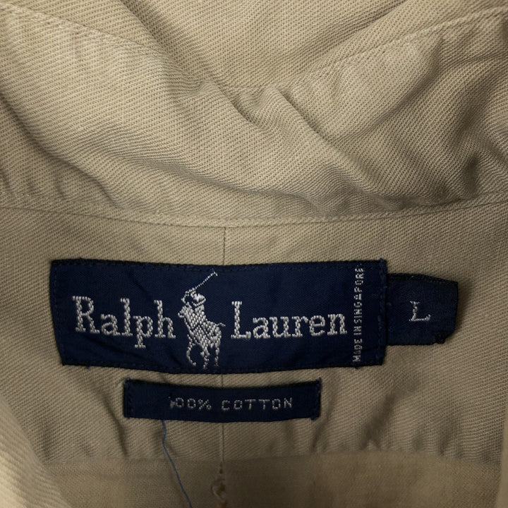 Ralph Lauren long sleeve button down shirt, men's size L cotton Beige type Vintage Second Hand