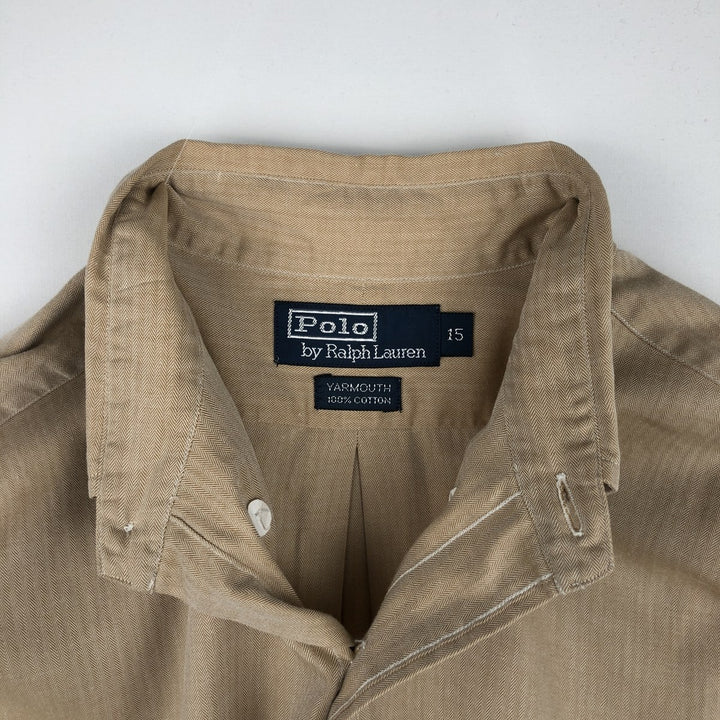 Ralph Lauren YARMOUTH long sleeve button down shirt, men's size M cotton Beige type Vintage Second Hand