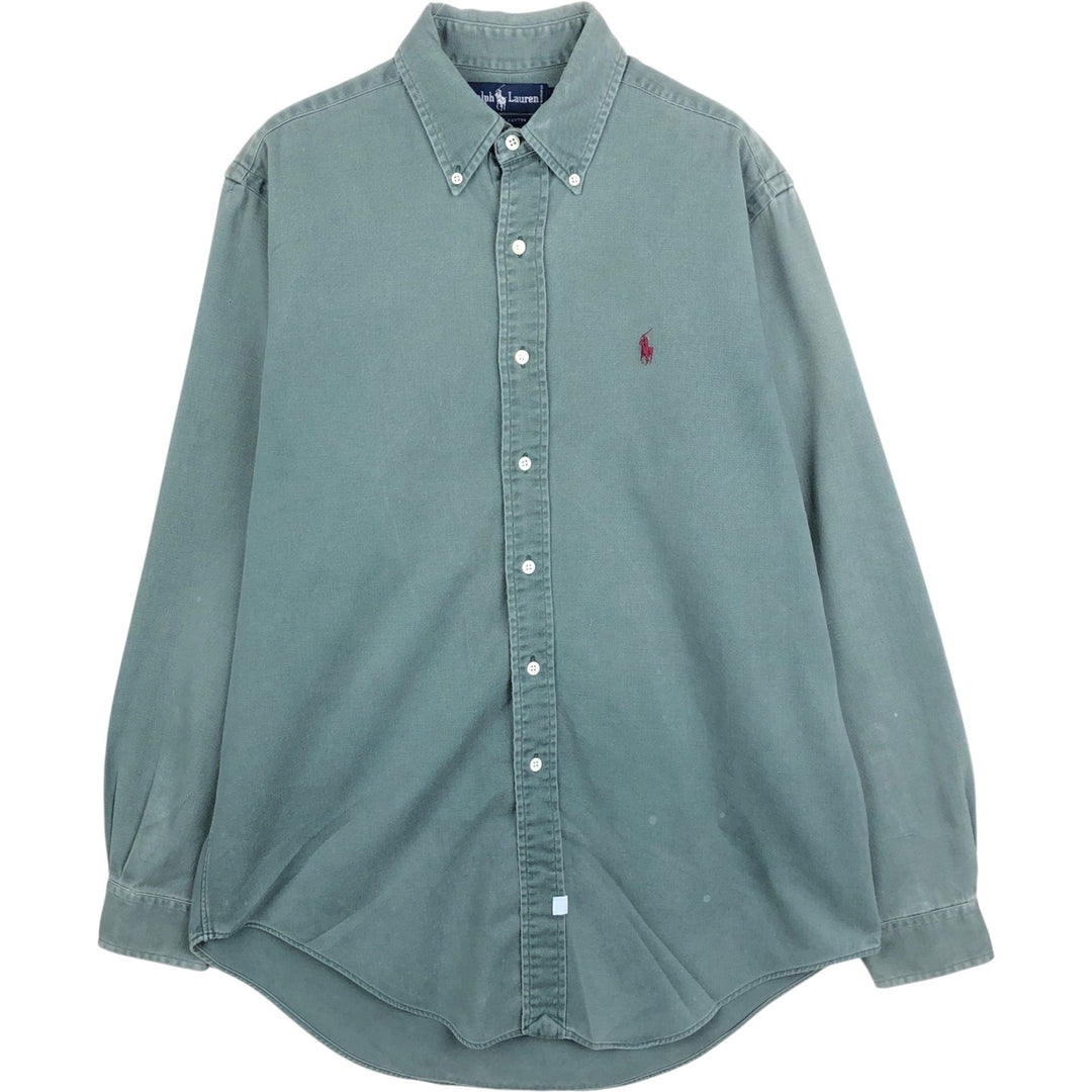 Ralph Lauren long sleeve button down shirt, men's size M cotton Khaki type sage green Vintage Second Hand