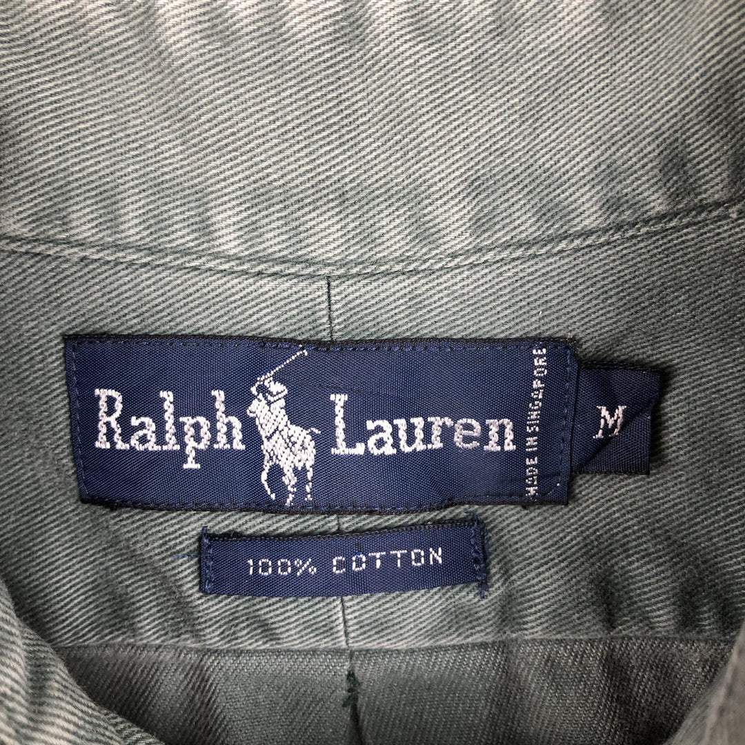 Ralph Lauren long sleeve button down shirt, men's size M cotton Khaki type sage green Vintage Second Hand