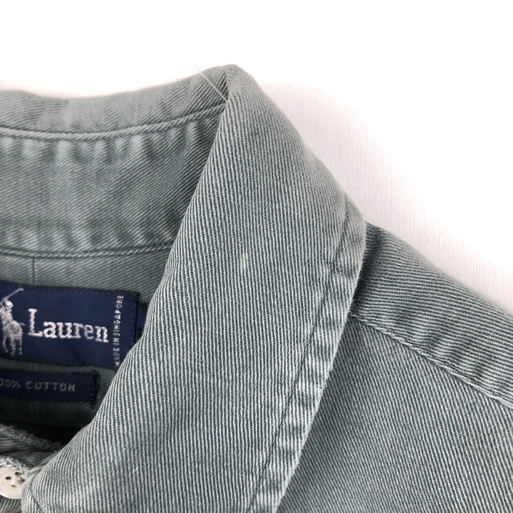 Ralph Lauren long sleeve button down shirt, men's size M cotton Khaki type sage green Vintage Second Hand