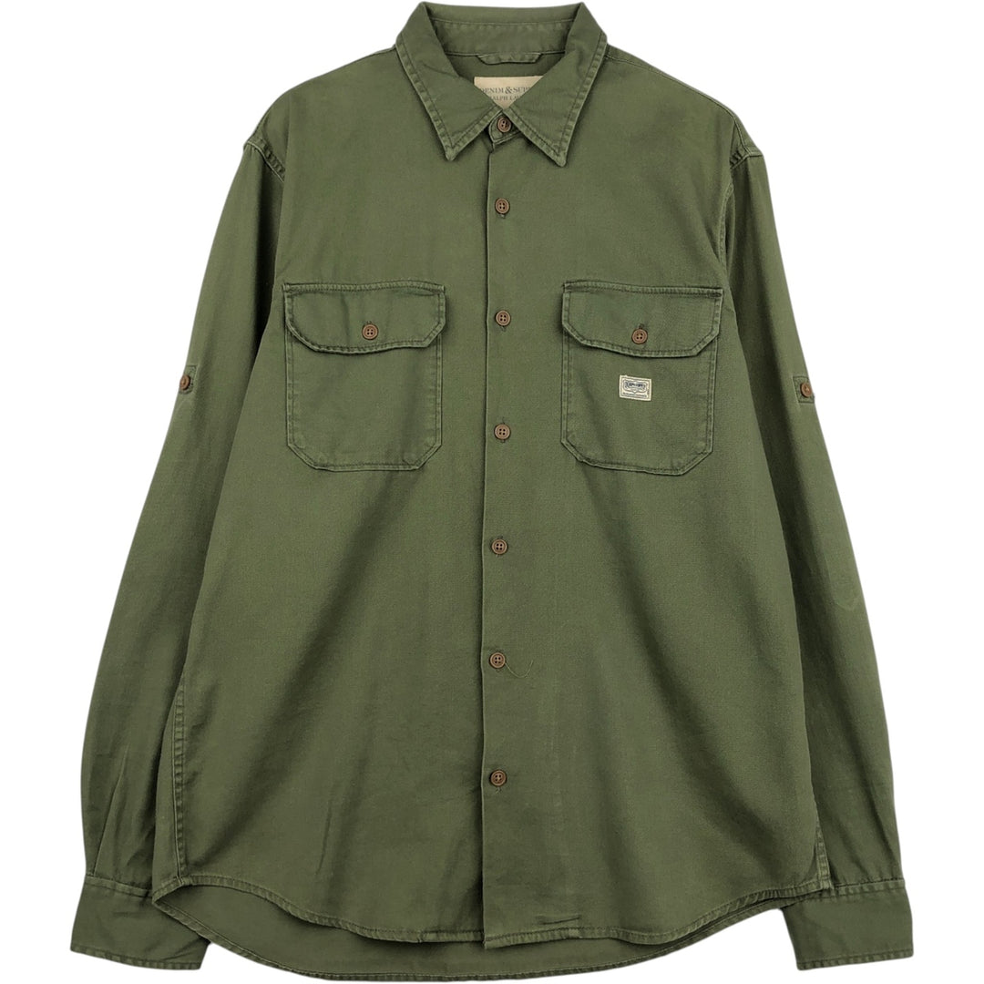 Ralph Lauren DENIM AND SUPPLY long-sleeved cotton shirt, men's size L (approx.) cotton Khaki type Vintage Second Hand