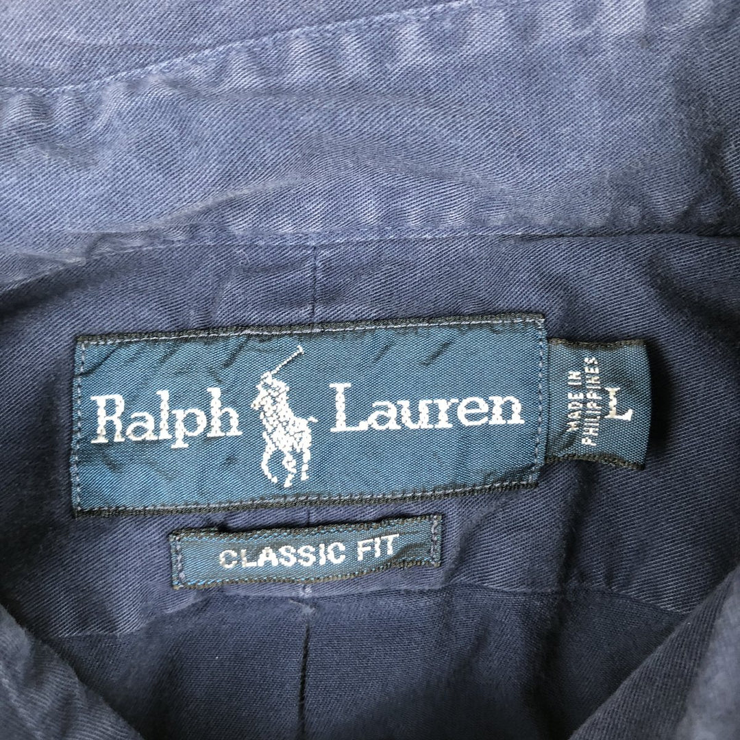 Ralph Lauren Classic Fit Long Sleeve Button Down Shirt, Men's Size L cotton navy blue type Vintage Second Hand