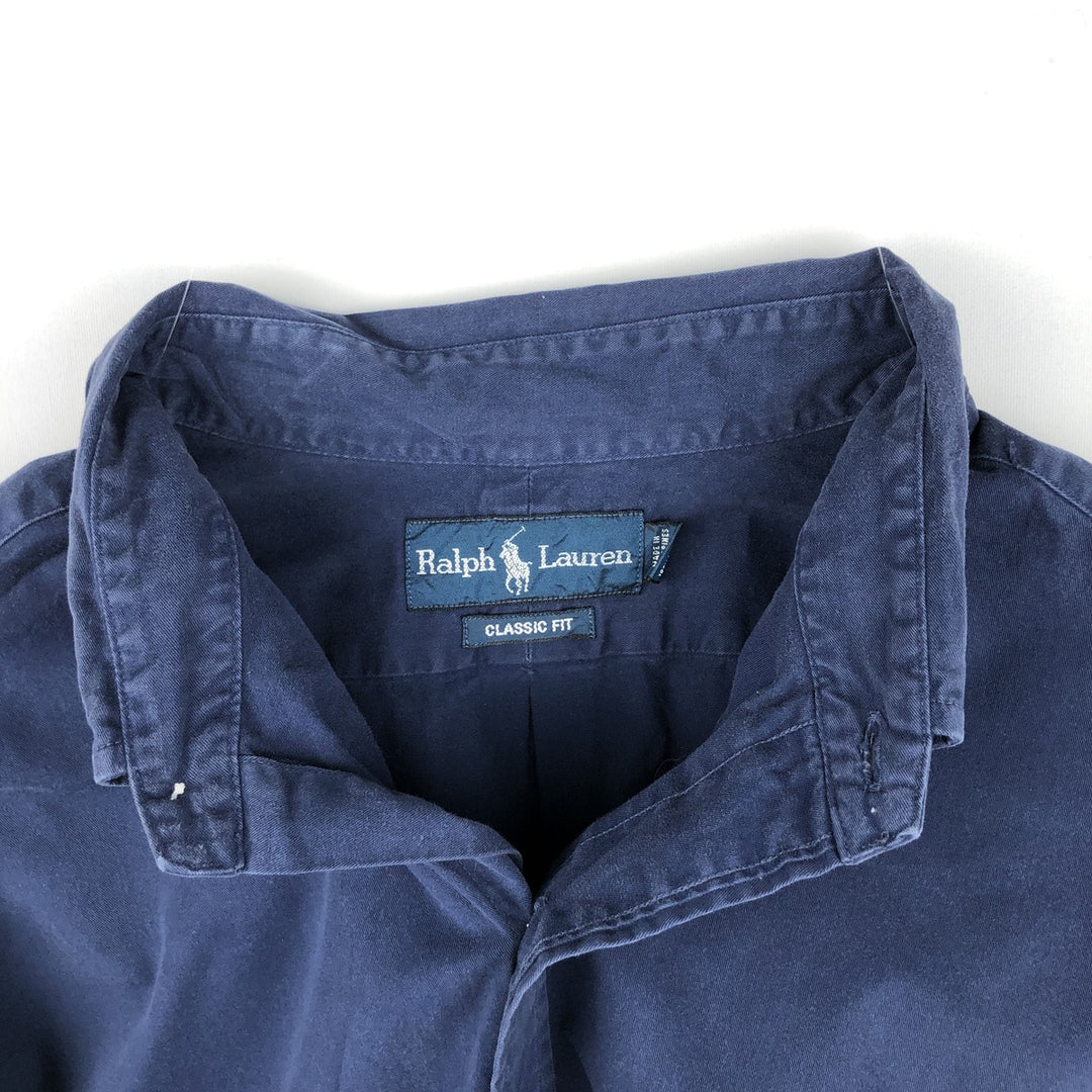 Ralph Lauren Classic Fit Long Sleeve Button Down Shirt, Men's Size L cotton navy blue type Vintage Second Hand